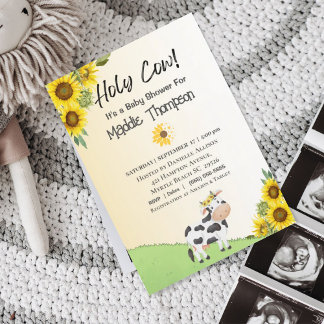 Koe Zonnebloemen Boerderij Baby shower Kaart