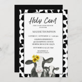 Koe Zonnebloemen Boerderij Baby shower Uitnodiging (Voorkant / Achterkant)