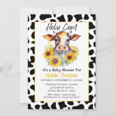 Koe Zonnebloemen Boerderij Baby shower Uitnodiging (Voorkant)