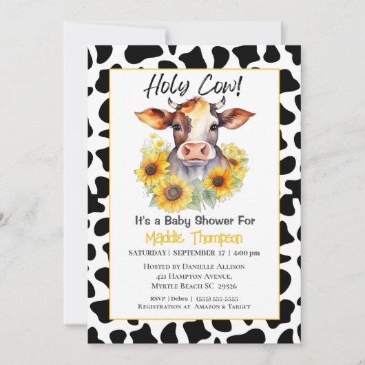 Koe Zonnebloemen Boerderij Baby shower Uitnodiging (Voorkant)