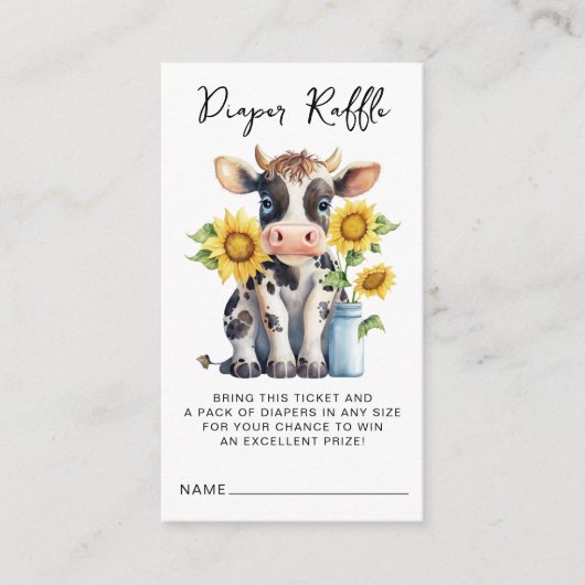 Koe Zonnebloemen Boerderij Draad Raffle Baby showe Informatiekaartje (Voorkant)