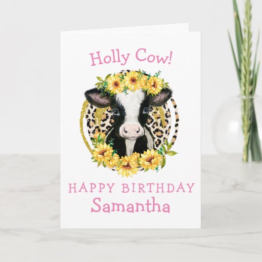 Koe Zonnebloemen Happy Birthday kaart (Voorkant)