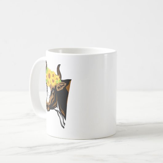 Koe zonnebloemen koffiemok (Voorkant links)