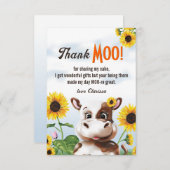 Koe Zonnebloemmeisje Eerste verjaardag Bedankkaart (Voorkant / Achterkant)