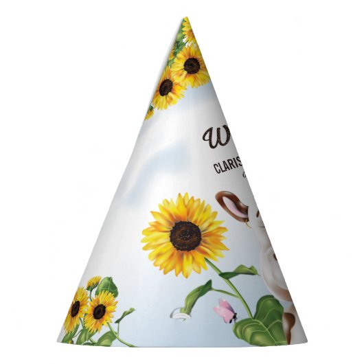 Koe Zonnebloemmeisje Eerste verjaardag Feesthoedjes (Links)