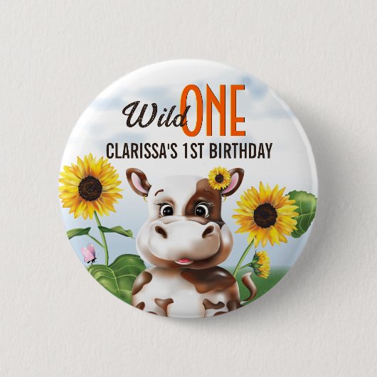 Koe Zonnebloemmeisje Eerste verjaardag Ronde Button 5,7 Cm (Voorkant)