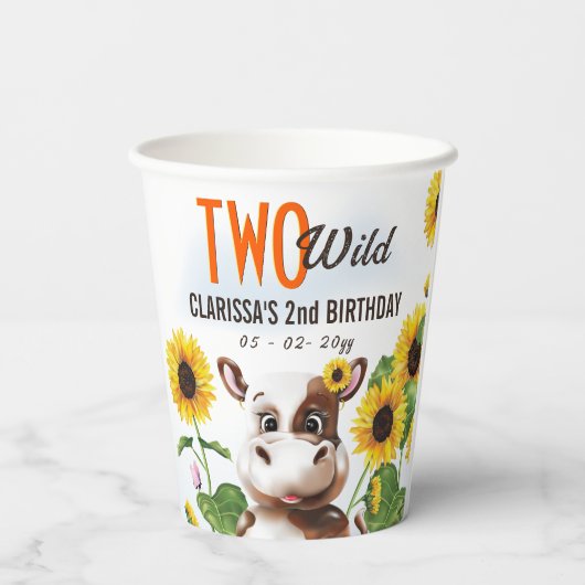 Koe Zonnebloemmeisje Tweede verjaardag Papieren Bekers (Achterkant)