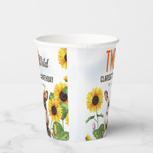 Koe Zonnebloemmeisje Tweede verjaardag Papieren Bekers (Rechts)