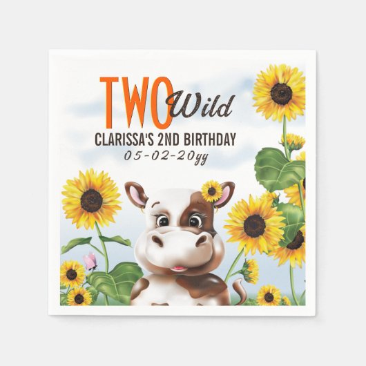 Koe Zonnebloemmeisje Tweede verjaardag Servet (Voorkant)