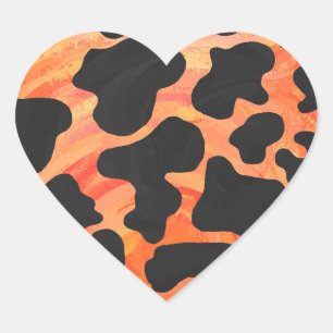 Koe, zwart en Oranje afdrukken Hart Sticker