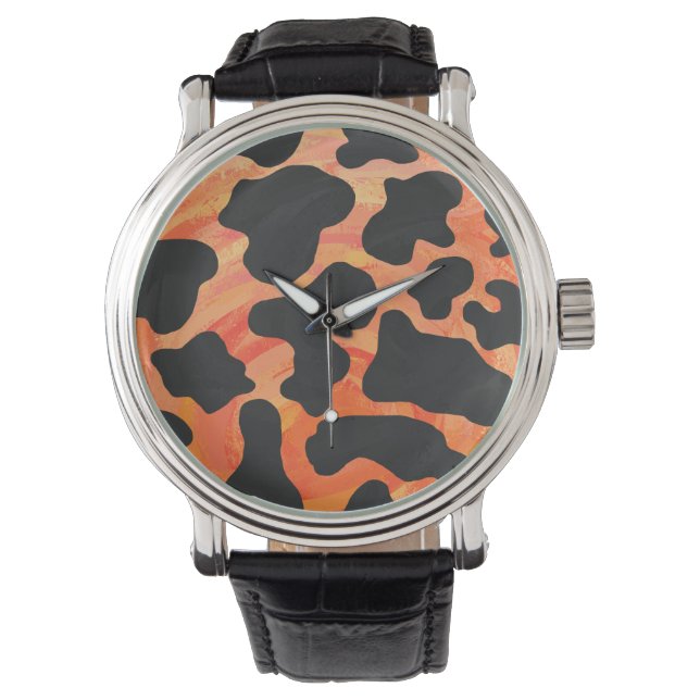 Koe, zwart en Oranje afdrukken Horloge (Voorkant)