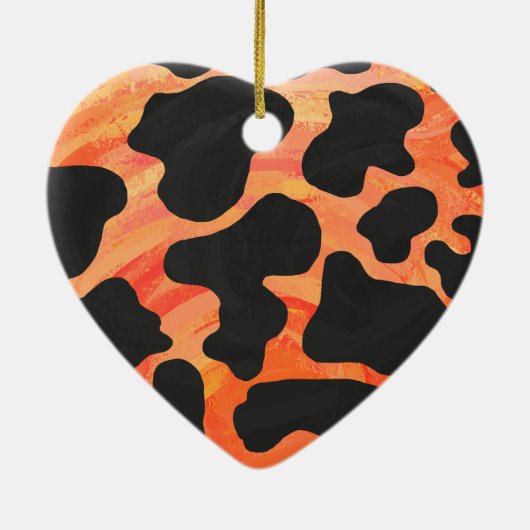 Koe, zwart en Oranje afdrukken Keramisch Ornament (Achterkant)