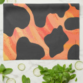 Koe, zwart en Oranje afdrukken Theedoek (Gevouwen)