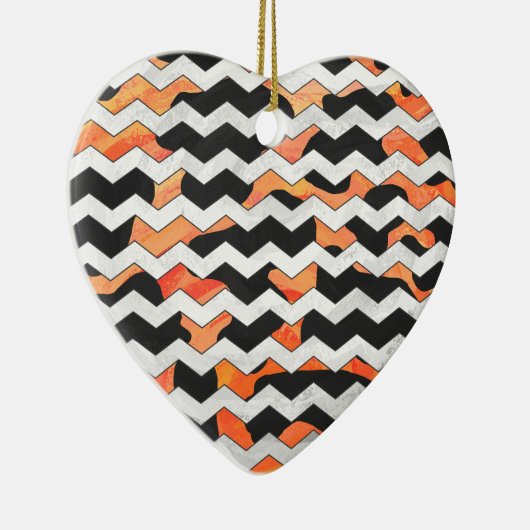 Koe, zwart en Oranje, Chevron Print Keramisch Ornament (Rechts)