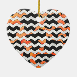 Koe, zwart en Oranje, Chevron Print Keramisch Ornament