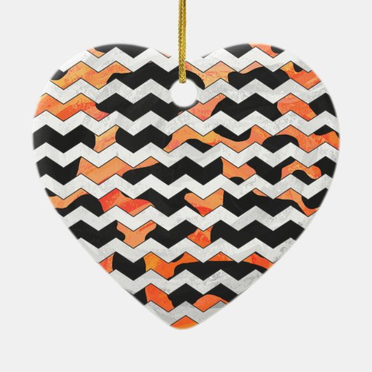 Koe, zwart en Oranje, Chevron Print Keramisch Ornament (Achterkant)
