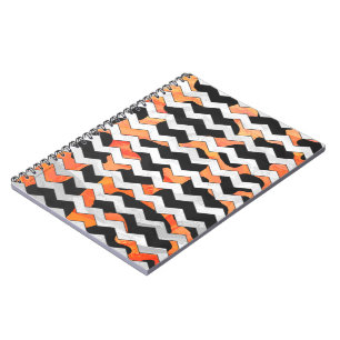 Koe, zwart en Oranje, Chevron Print Notitieboek