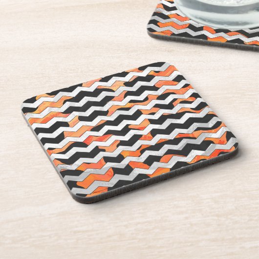 Koe, zwart en Oranje, Chevron Print Onderzetter (Linkerzijde)