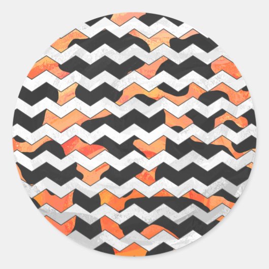 Koe, zwart en Oranje, Chevron Print Ronde Sticker (Voorkant)