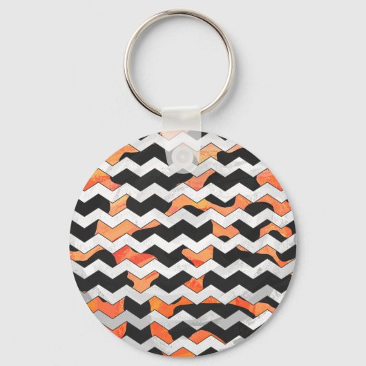Koe, zwart en Oranje, Chevron Print Sleutelhanger (Voorkant)