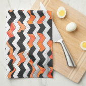 Koe, zwart en Oranje, Chevron Print Theedoek (Quarter Fold)