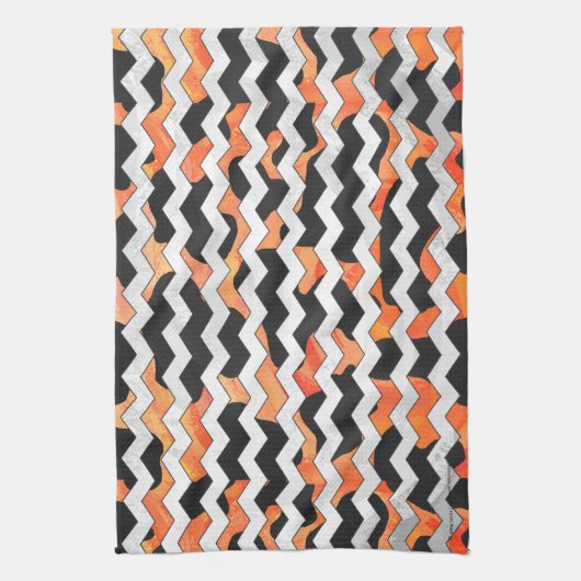 Koe, zwart en Oranje, Chevron Print Theedoek (Verticaal)