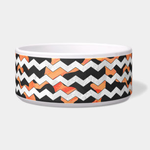 Koe, zwart en Oranje, Chevron Print Voerbakje