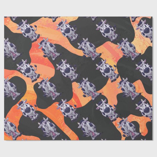 Koe Zwart en Oranje Wild mij Cadeaupapier (Vlak)