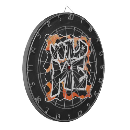 Koe Zwart en Oranje Wild mij Dartbord (Voorkant Links)