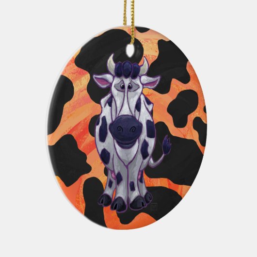 Koe Zwart en Oranje Wild mij Keramisch Ornament (Rechts)