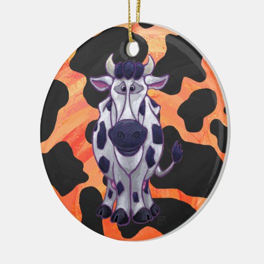 Koe Zwart en Oranje Wild mij Keramisch Ornament (Links)