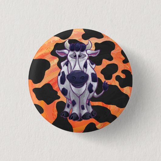 Koe Zwart en Oranje Wild mij Ronde Button 3,2 Cm (Voorkant)