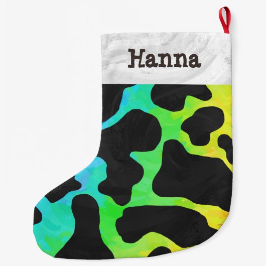 Koe, zwart en regenboog afdrukken grote kerstsok (Achterkant)