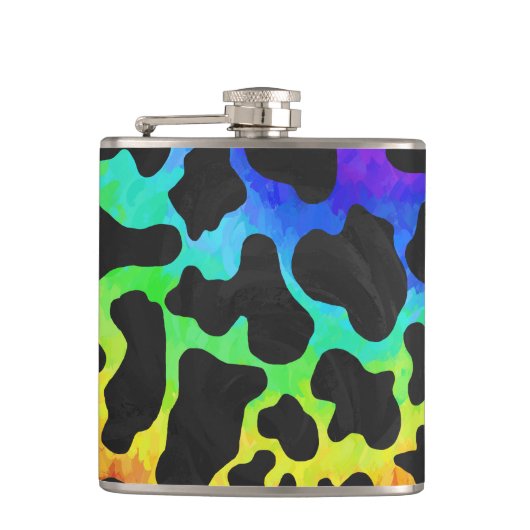 Koe, zwart en regenboog afdrukken heupfles (Voorkant)