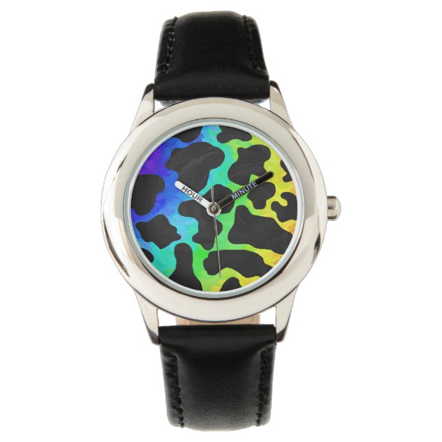 Koe, zwart en regenboog afdrukken horloge (Voorkant)