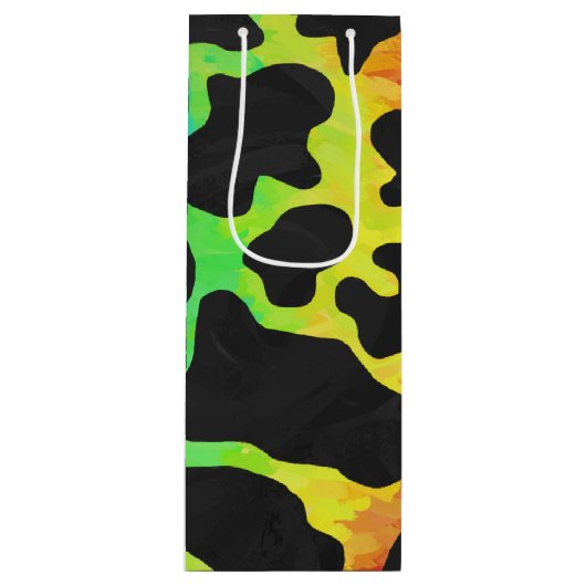 Koe, zwart en regenboog afdrukken wijn cadeautas (Voorkant)