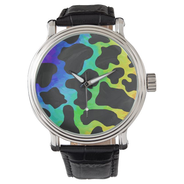 Koe zwart en regenboogschenken horloge (Voorkant)