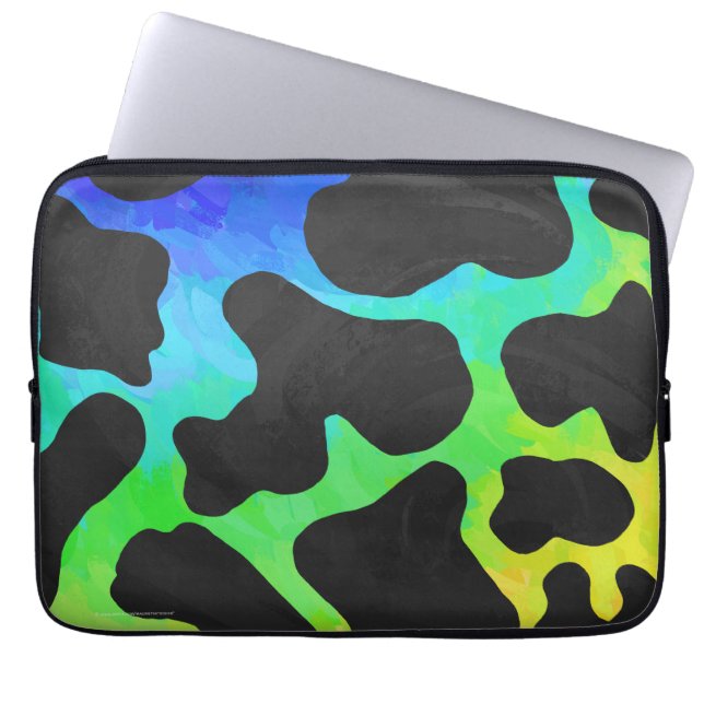 Koe zwart en regenboogschenken laptop sleeve (Voorkant)