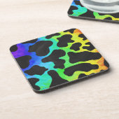 Koe zwart en regenboogschenken onderzetter (Linkerzijde)