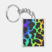 Koe zwart en regenboogschenken sleutelhanger (Voorkant Links)