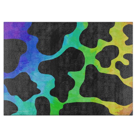 Koe zwart en regenboogschenken snijplank (Voorkant)