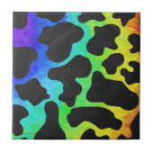 Koe zwart en regenboogschenken tegeltje (Voorkant)