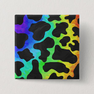 Koe zwart en regenboogschenken vierkante button 5,1 cm