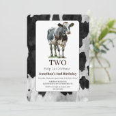 Koe Zwart en Wit 2e Verjaardagsuitnodiging Kaart (Staand voorkant)