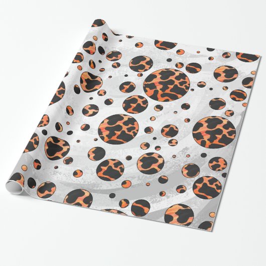 Koe zwart-Oranje poladot afdrukken Cadeaupapier (Uitgerold)