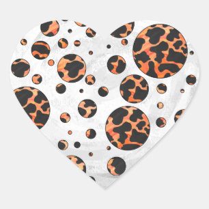 Koe zwart-Oranje poladot afdrukken Hart Sticker