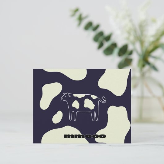 Koe zwart-wit briefkaart (Staand voorkant)