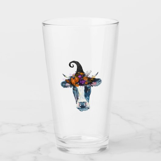 Koe Zwart Wit Halloween Heks Glas (Voorkant)