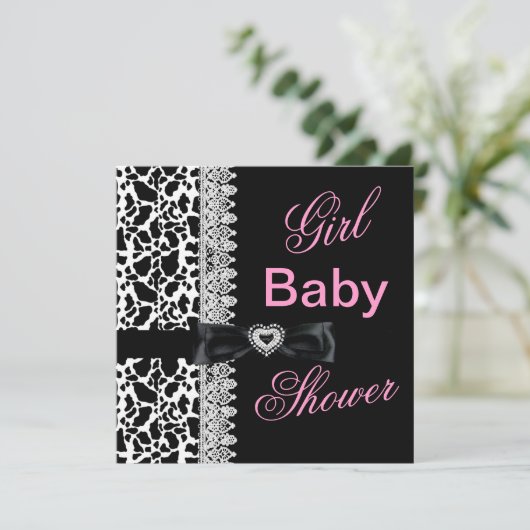 Koe zwart wit Roze Baby shower Lace Kaart (Staand voorkant)