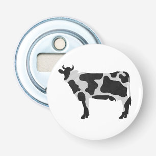 Koe zwart-wit Silhouette Button Flesopener